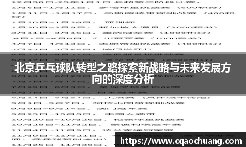 北京乒乓球队转型之路探索新战略与未来发展方向的深度分析